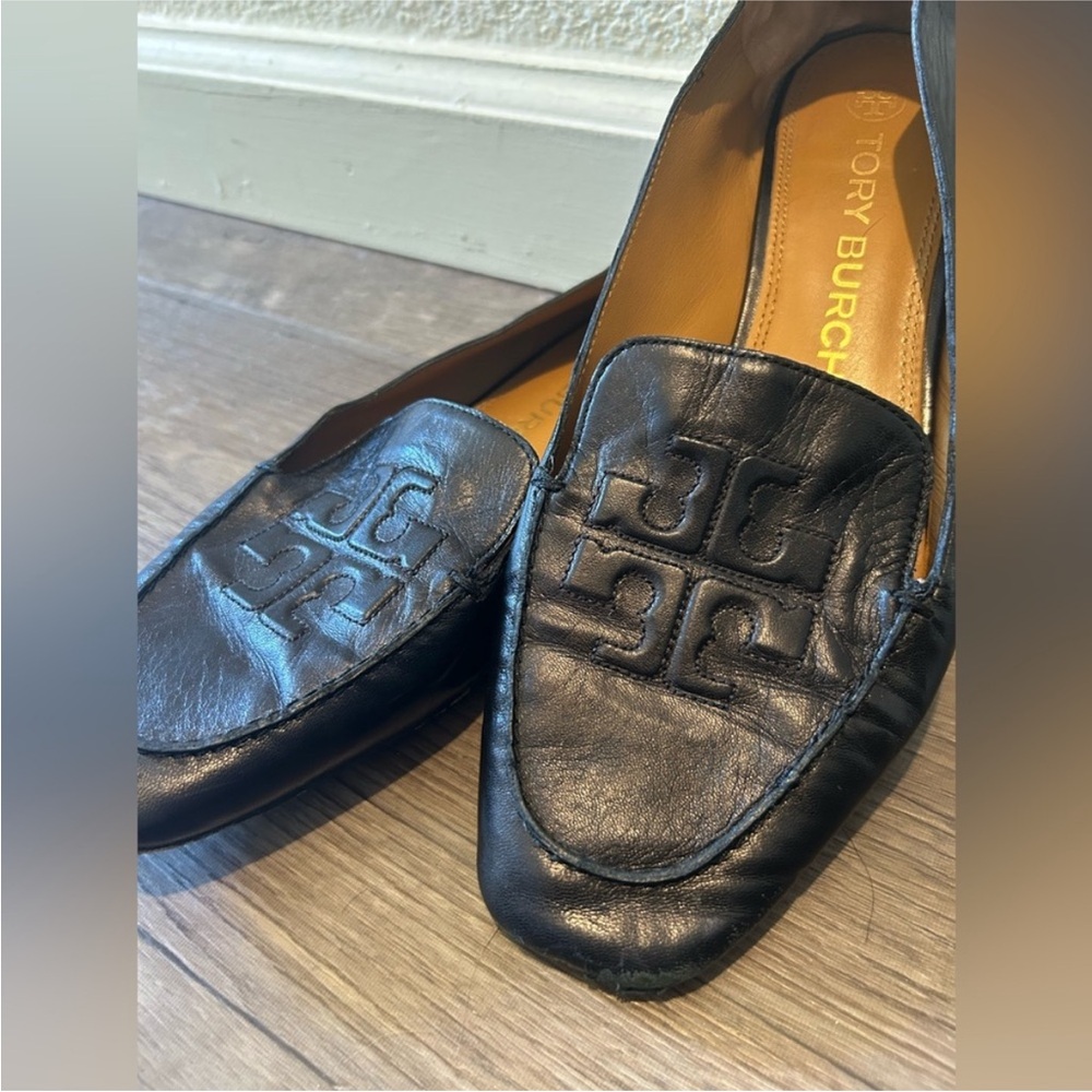 Tory Burch Black Leather Slip-On Loafers
